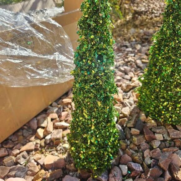 3 Piece Green Glitter Christmas Trees Entryway Decor Seasonal - Picture 3 of 7